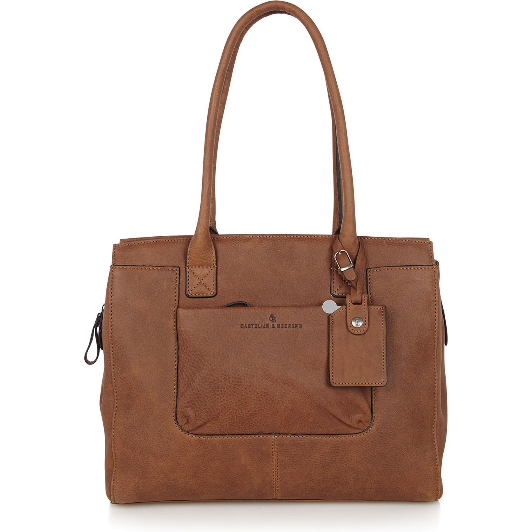 Castelijn & Beerens, Handtasche, Carisma Schultertasche RFID Leder 38 cm Laptopfach, Braun