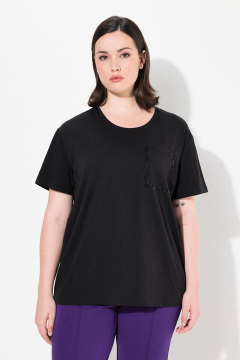 Produktbild Ulla Popken T-Shirt, Brusttasche, Perlen, Oversized, Rundhals, Halbarm (58)