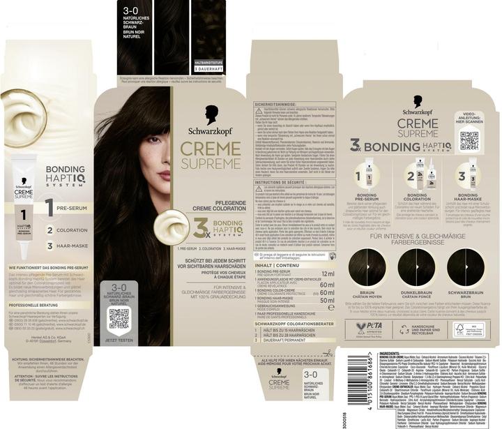 Actual product image Schwarzkopf Creme Supreme Creme Supreme Coloration 3-0 Natürliches Schwarz-Braun (3-0 Natural black-brown)