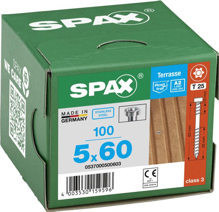 Produktbild Spax Terrasse A2 Zylinderkopf T-Star Plus T25 Fixiergewinde Cut (100 Schrauben pro Stück)