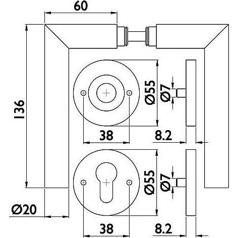Thumbnail - Universal Textiles, Türgriff + Fenstergriff, Edelstahl Feuerschutzgarnitur G-Form Kl.3, DG - PZ (Türgarnitur)