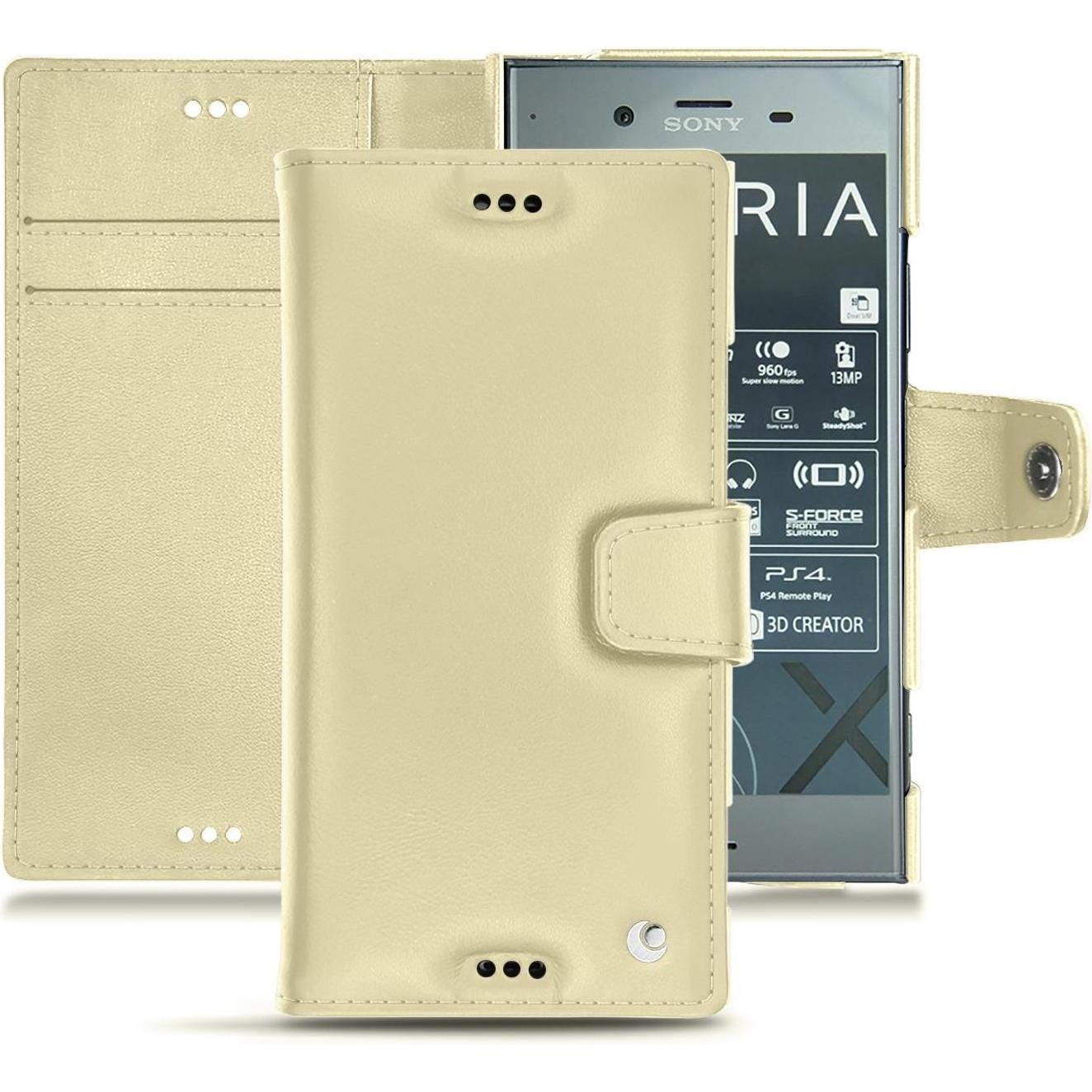 Noreve Lederschutzhülle Wallet (Sony Xperia XZ1), Smartphone Hülle, Beige