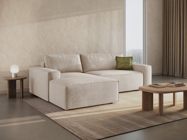 Actual product image Micadoni Bouclé Left Corner Sofa With Bed Function And Box, "Jodie", 3 Seats, 246x151x86 Made in Europe (Corner sofa)