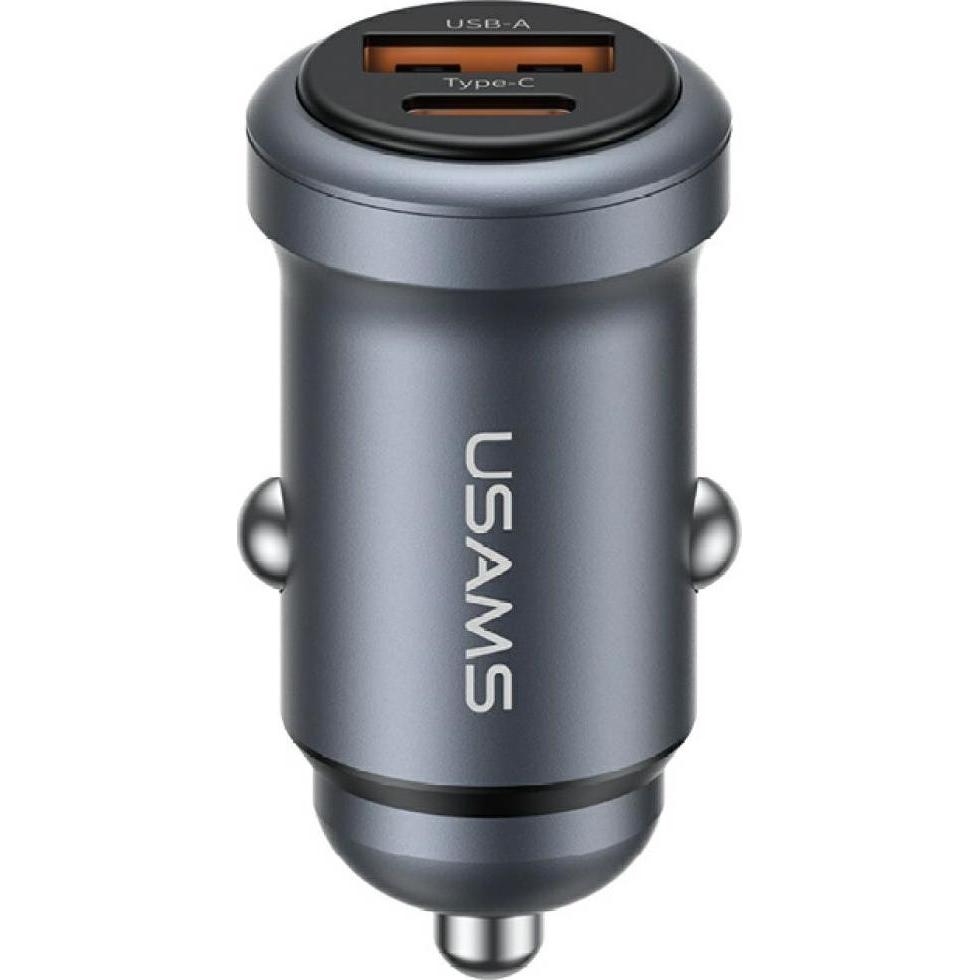 Usams Car charger CC322 30W 1xUSB-A 1xUSB-C tarnish, Adattatore per auto, Grigio
