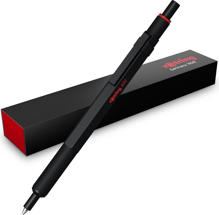 Image du produit Rotring 600 Gel Pen | 0,55 mm | Sort Blk | Sort Metal Krop | Skridsikkert Rillet Greb & Sekskan... (Noir, 1 x)