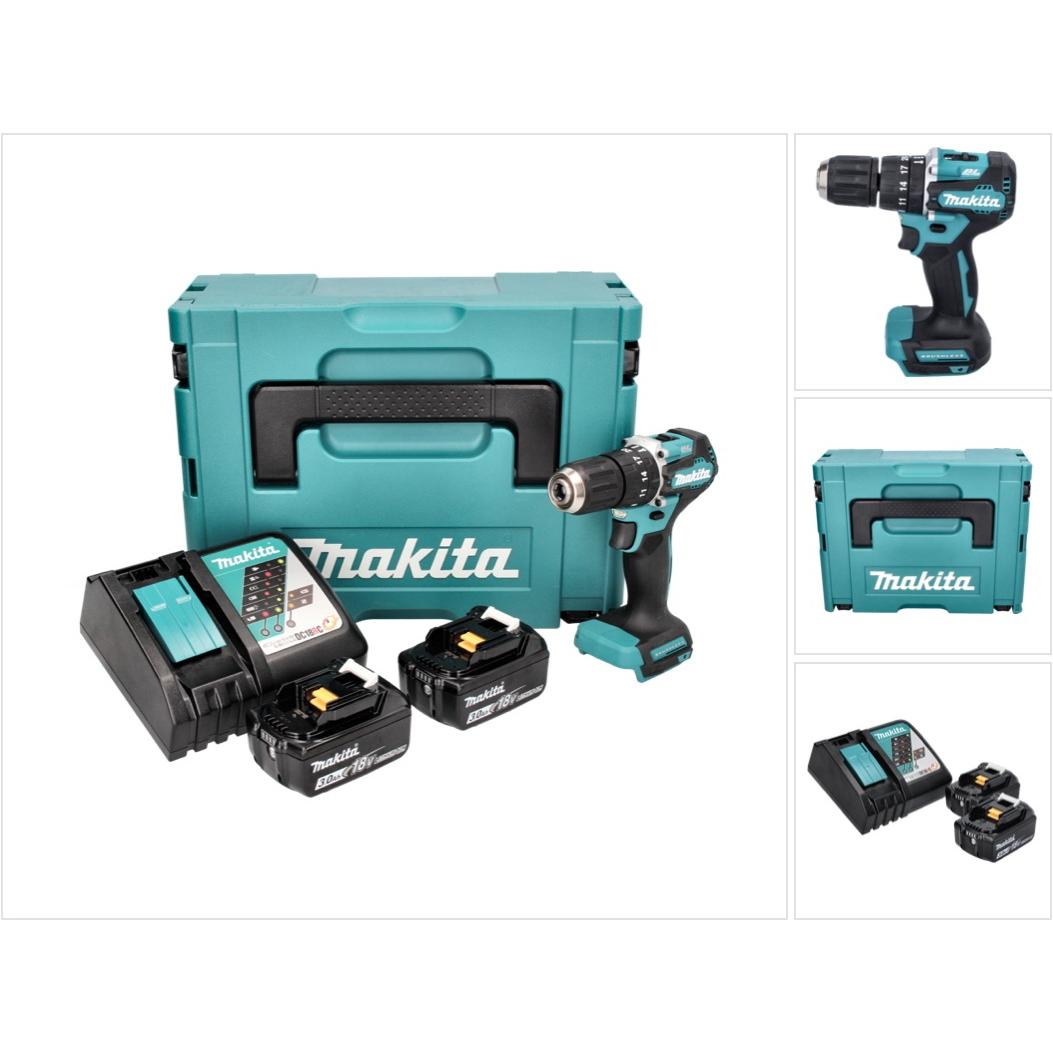 Makita, Trapano + Avvitatore a batteria, DHP 487 RFJ Perceuse-visseuse à percussion sans fil 18 V 40 Nm Brushless + 2x batterie 3,0 A