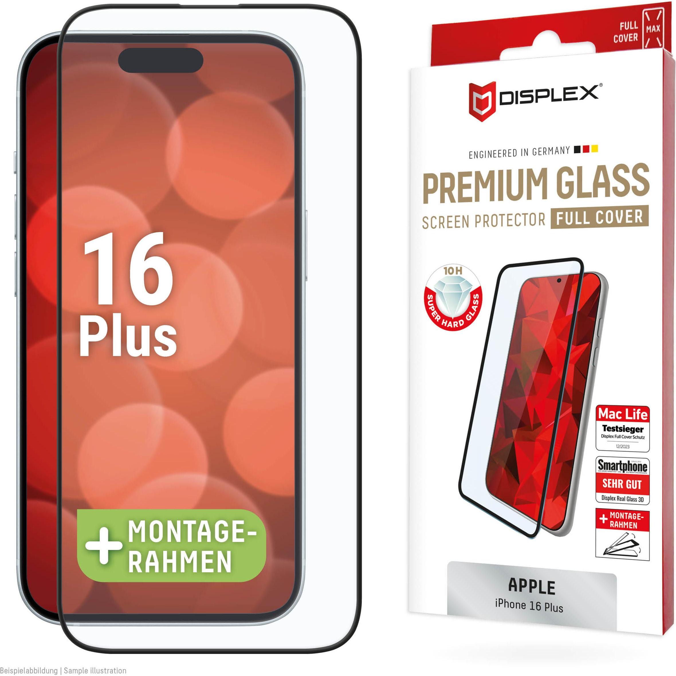 Displex Premium Glass, Full Cover Panzerglas (1 Stück, Apple iPhone 16 Plus), Smartphone Schutzfolie, Transparent