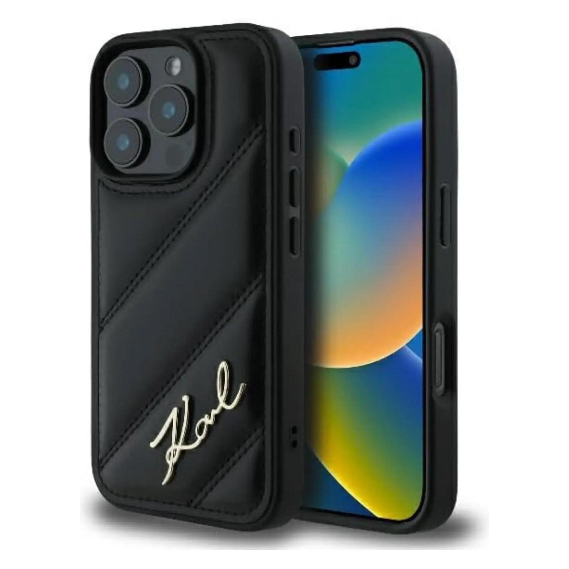 Karl Lagerfeld KLHCP16LPQDSMGK IPhone 16 Pro 6.3" Czarny/black Hardcase Quilted Signature (Apple IPhone 16 Pro), Smartphone Hülle, Schwarz