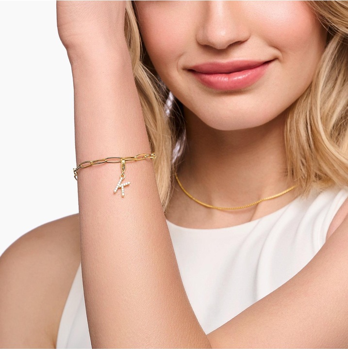 Produktbild Thomas Sabo Charm Armband mit Schimmernden Weissem Kaltemaille Vergoldet (17 cm, 925er Silber, Emaille)