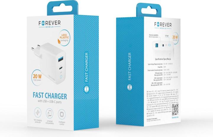 Actual product image Forever TC-06-20AC PD QC charger 1x USB-C 1x USB 20W white (20 W)