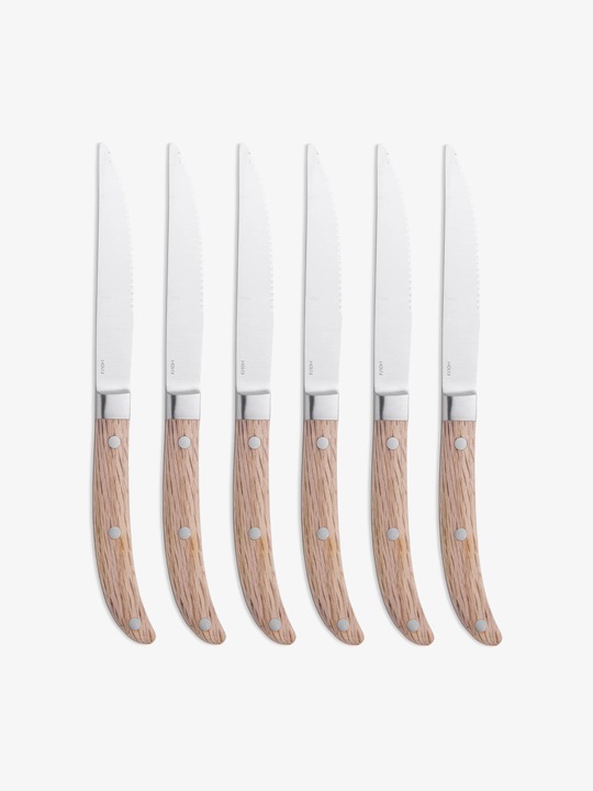 Produktbild WMF Steakmesser Set 6tlg Pizzamesser Ranch Spezialklingenstahl Eichenholz Holzbox (6 Stück, Messer)