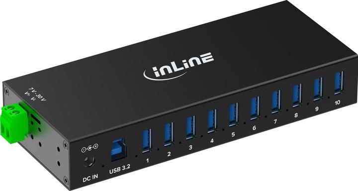 Produktbild InLine ® USB 3.2 Gen.1 Industrie-Hub, 10 Port, Aluminiumgehäuse, mit Netzteil (USB-A, 10 Ports)