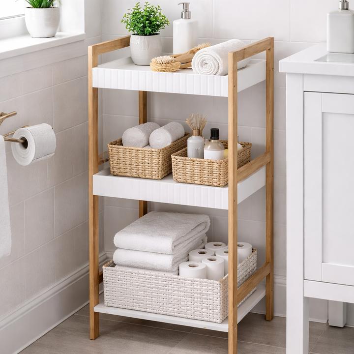 Produktbild Mojawo Bambus Badezimmerregal Badregal Wandregal Regal 3 Etagen 36x30x80cm (36 x 30 x 80 cm)