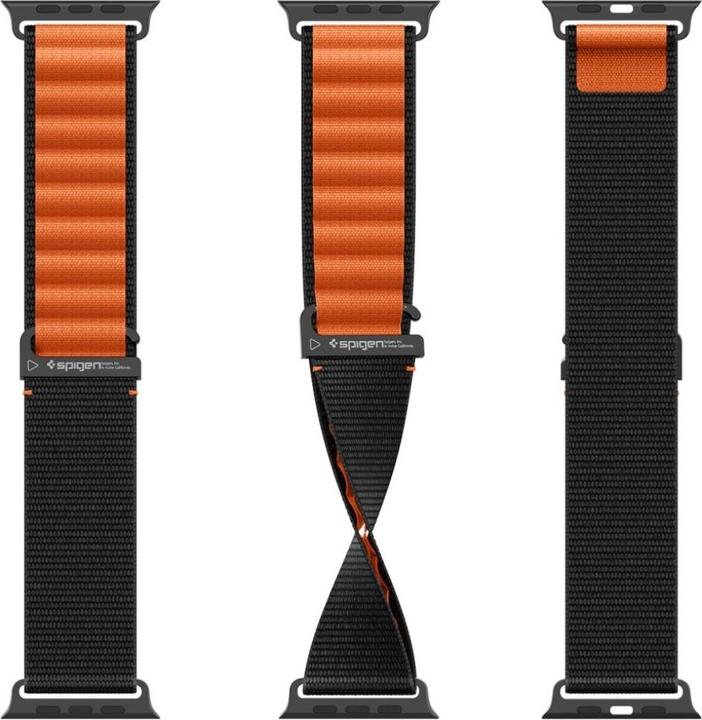 Produktbild Spigen WBF1 Armband für Apple Watch 44 / 45 / 46 / 49 mm - Schwarz und Orange (44 mm, 45 mm, 46 mm, 49 mm, Nylon)