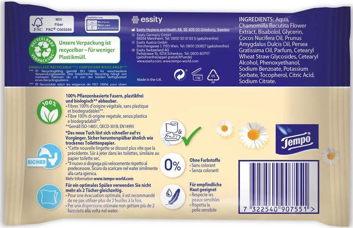 Produktbild Tempo Feuchttücher sanft&pflegend Kamille (42 Stk.)
