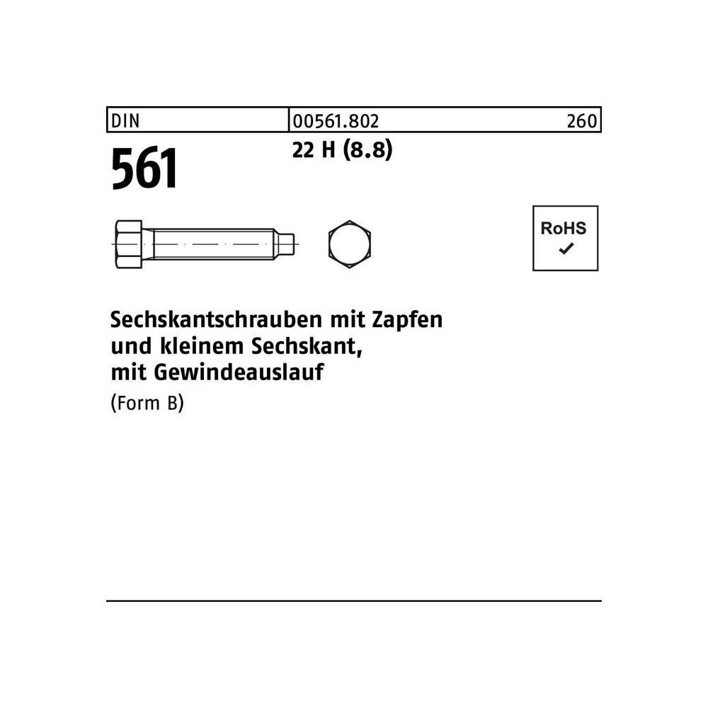 Schrauben, Sechskantschraube DIN 561 m.Zapfen BM 8 x 80 22 H (8.8) (50 Schrauben pro Stück)