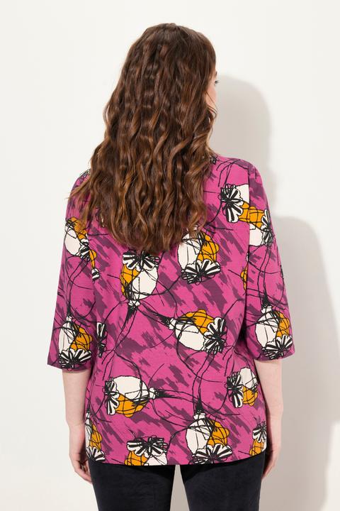 Immagine prodotto Ulla Popken T-shirt in cotone biologico con fascia per l'arricciatura, scollo a girocollo e maniche a 3/4 (50, 52)