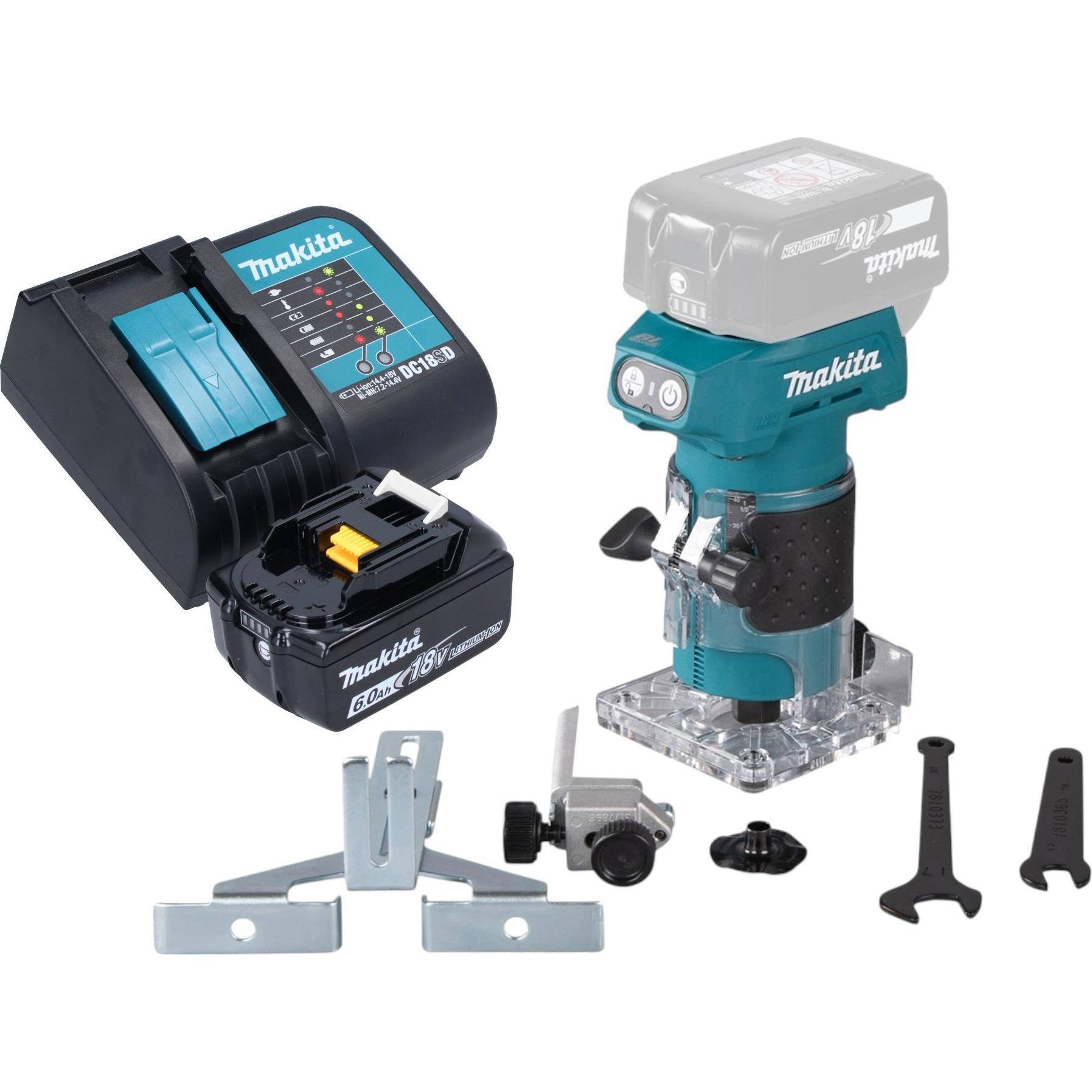 Makita, Fräse, DRT 52 SG1 Akku Kantenfräse 18 V 6 mm Brushless + 1x Akku 6,0 Ah + Ladegerät