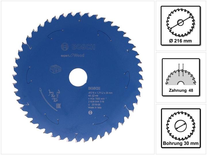 Produktbild Bosch Professional Zubehör Akku-Kreissägeblatt Expert for Wood, 216 x 1,7/1,2 x 30, 48 Zähne