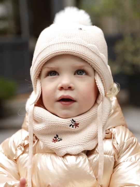 Actual product image Vertbaudet Mädchen Baby-Set: Mütze, Rundschal & Fäustlinge mit Blumen (62/68)