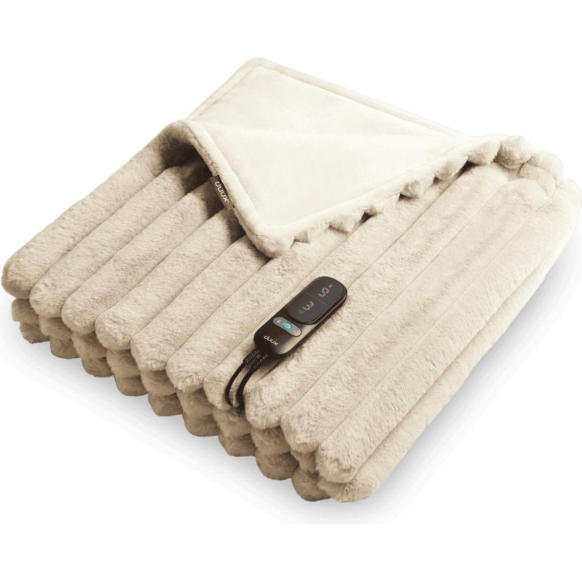 Duux, Coperta termica, Yentl Striped Elektrisch Warmtedeken 200x200 cm – 9 standen – Beige (200 x 200 cm)