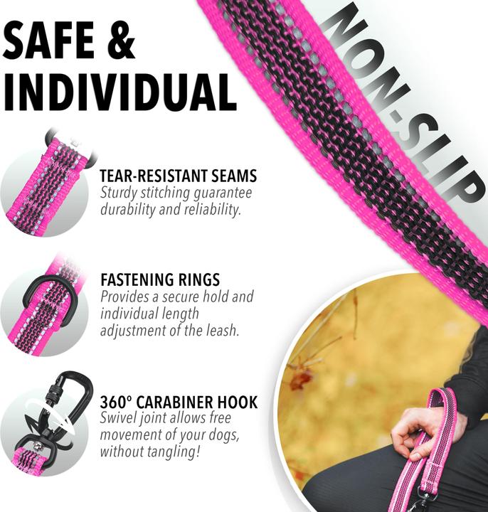 Produktbild Bluzelle 3m Hundeleine, Doppelleine Führleine mit Karabiner, Verstellbar (Hund)