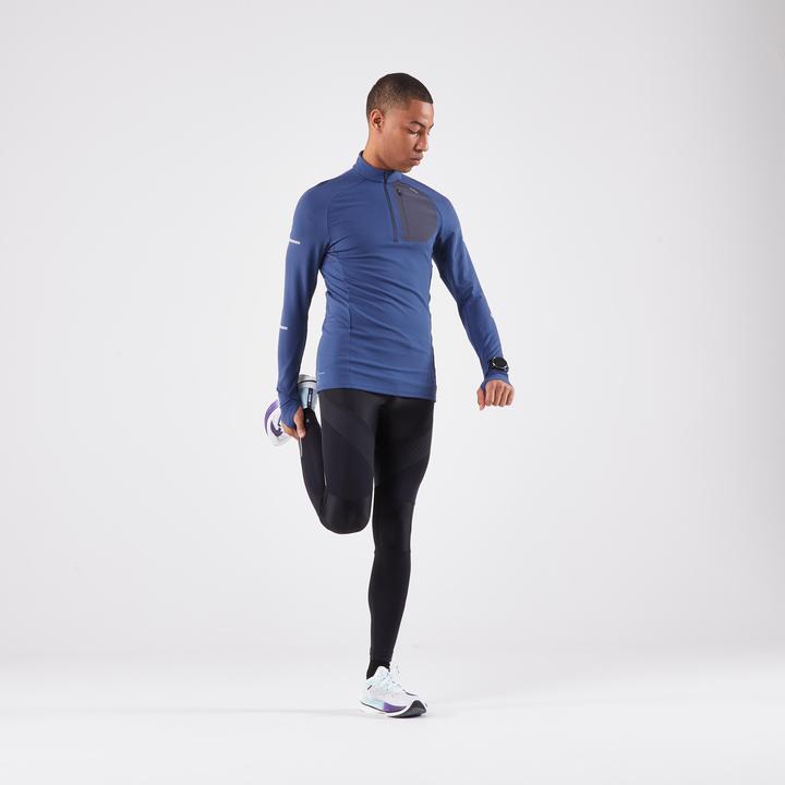Actual product image Kiprun Men's long-sleeved running shirt with zip - Run 900 warm blue (XXL)
