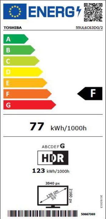 Energie-Label Toshiba 55UL6C63DG LED TV (55", LED, 4K)