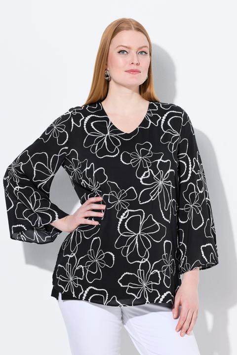 Produktbild Ulla Popken Shirtbluse, doppellagig, V-Ausschnitt, Langarm (54)