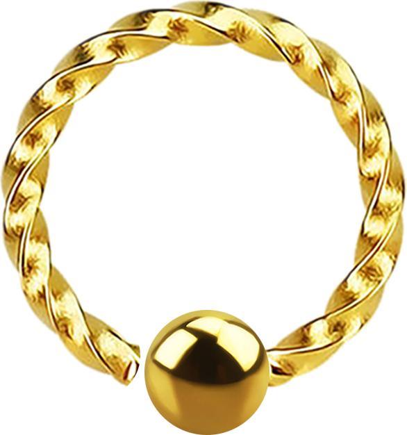 Produktbild Star Piercing Micro Closure Ring vergoldet mit Kugel einseitig fixiert geflochten (ohne Messing, Chirurgenstahl 316L)