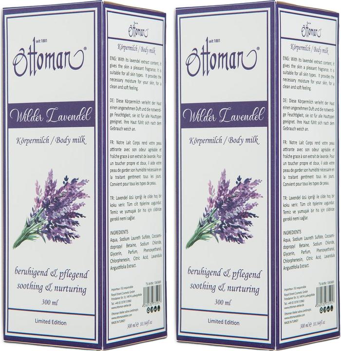 Image du produit Ottoman Lot de 2 laits corporels à la lavande 300ml, soin riche pour la peau et le corps (Lait pour le corps, 300 ml)