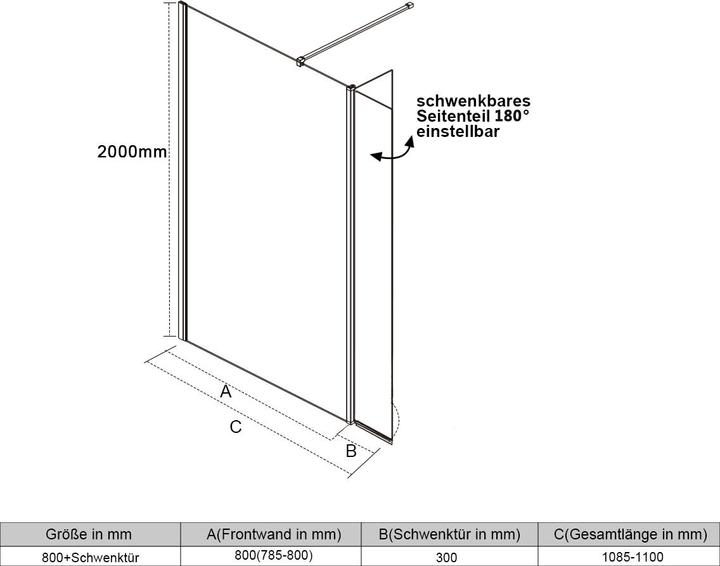Produktbild SONNI Duschkabine duschwand 195 cm 80x30x195cm (100 cm, 120 cm, 195 cm)