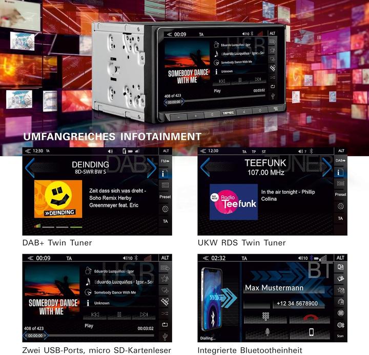 Produktbild Zenec Autoradio mit Touchscreen, drahtlosem Android Auto und Apple CarPlay, DAB+, Bluetooth, USB