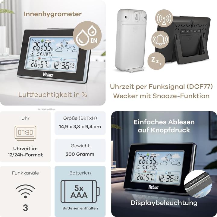 Image du produit Mebus Station météo avec capteur extérieur et horloge radio 40917