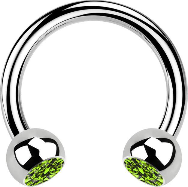 Image du produit Star Piercing Circular Barbell argent avec deux boules de cristal vert clair (sans laiton, Acier chirurgical 316L)