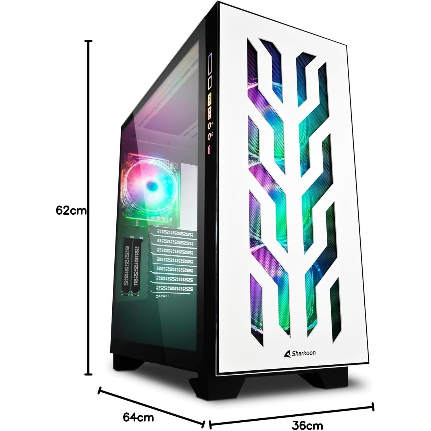 Sharkoon Elite Shark CA300T (ATX, mATX, E-ATX, Mini-ATX), Case PC, Bianco