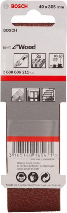 Produktbild Bosch Professional Zubehör PRO X440 Schleifband, 40 x 305 mm, G60, G80, G120, 3-tlg. (60, 80)