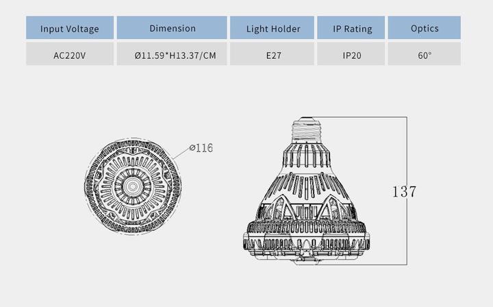 Produktbild Sansi LED Grow Light Bulb - Full Spectrum à 36 Watt (LED, 220 V)