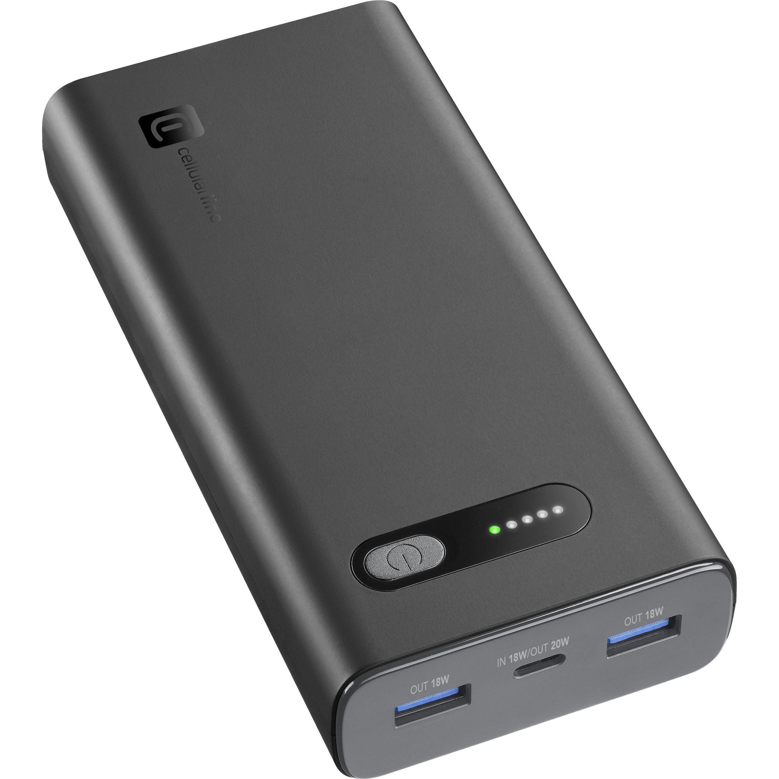 Cellularline CELLULAR L& CLL PB FAST 20000 BK (20000 mAh, 20 W), Powerbank, Schwarz