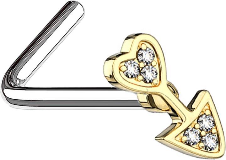 Produktbild Star Piercing Nasenstecker gewinkelt vergoldet Pfeil mit Herz (Messing, Chirurgenstahl 316L)