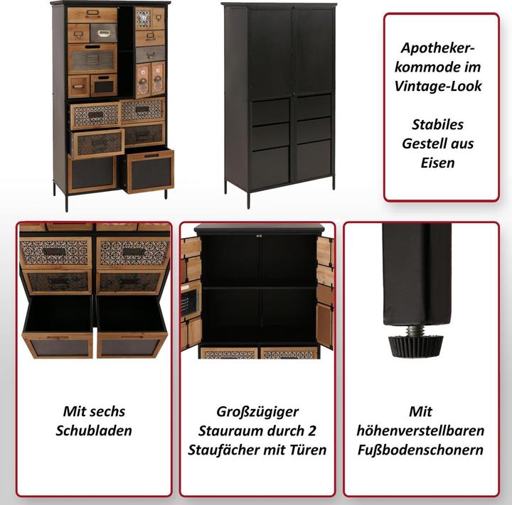 Produktbild JOHN316 Apothekerkommode (73 x 35 x 136 cm)