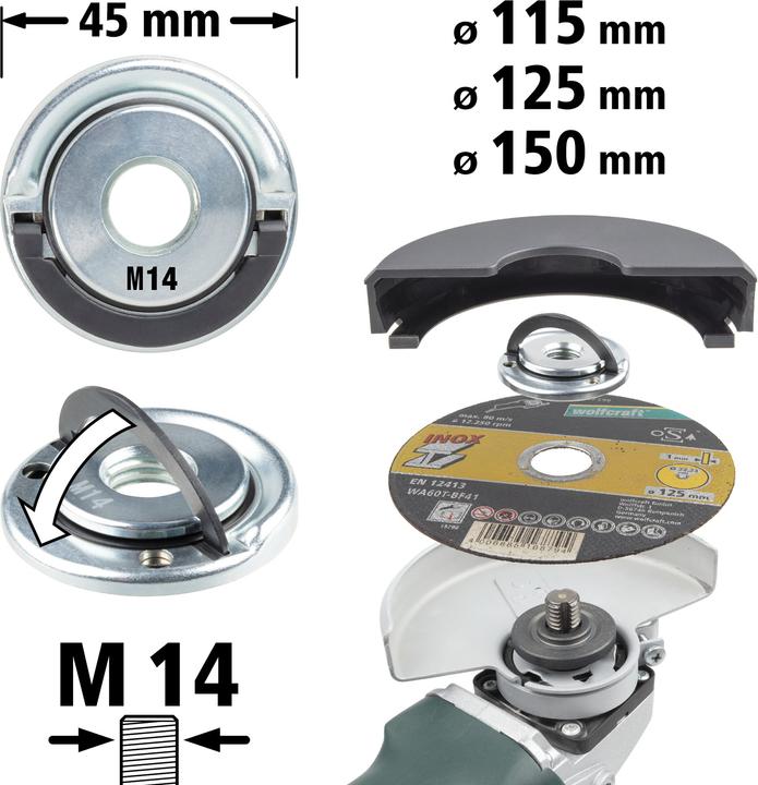 Actual product image wolfcraft 1 M14 angle grinder quick-release nut