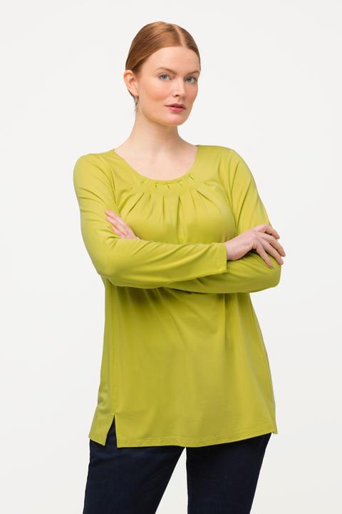 Actual product image Ulla Popken Beaded Pleated Decorative Neckline Tee (50, 52)