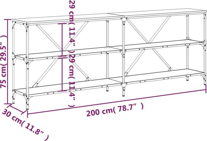 Produktbild vidaXL Konsolentisch Schwarz 200x30x75 cm Holzwerkstoff und (200 x 30 x 75 cm)