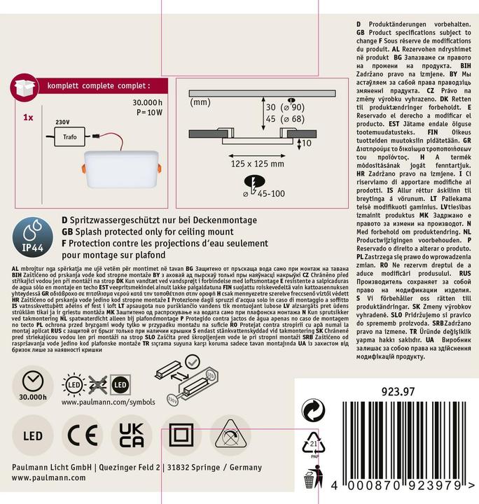 Produktbild Paulmann Einbaupanel Veluna VariFit (1050 lm)