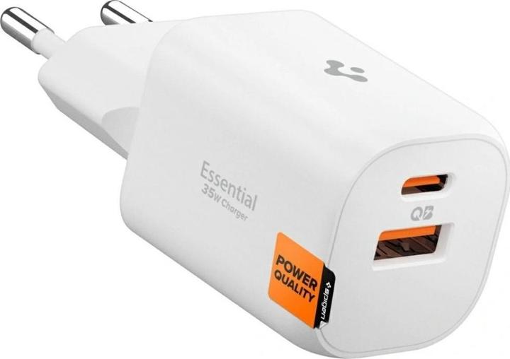 Produktbild Spigen - Wall Charger Essential (EE352EU) - USB, Type-C, Fast Charging, Quantum Boost, 35W - White (35 W, 2 Ports)