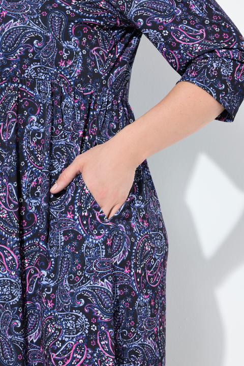 Image du produit Ulla Popken Robe en jersey, coupe évasée. Décolleté en V et manches 3/4 (42, 44)