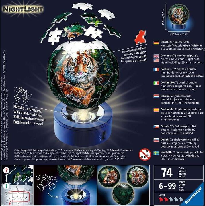 Productafbeelding Ravensburger Nachtlampje roofkatten (72 onderdelen)