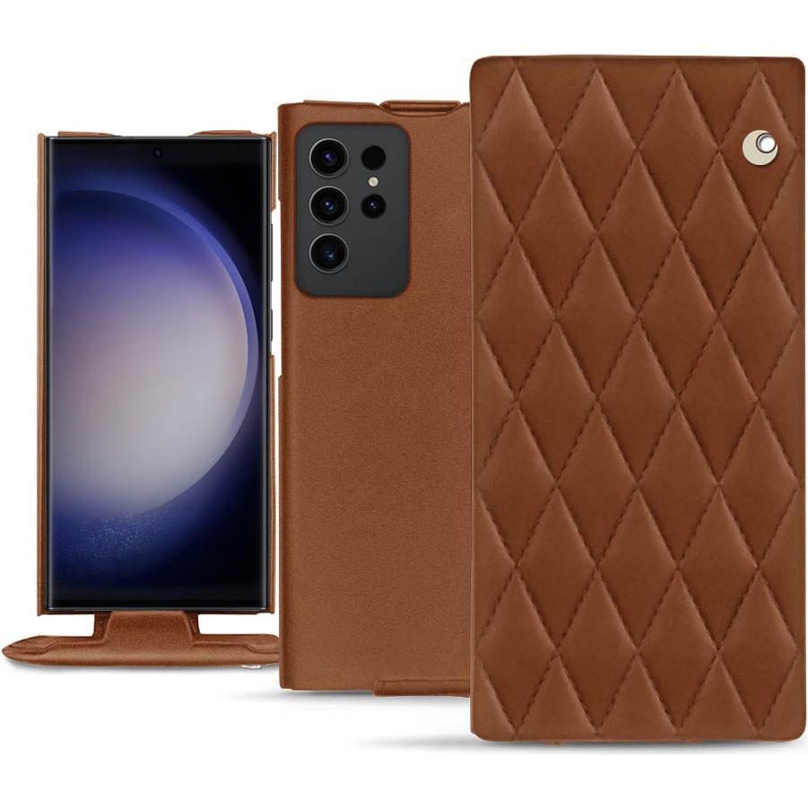 Noreve Lederschutzhülle vertikal (Samsung Galaxy S23 Ultra), Smartphone Hülle, Braun