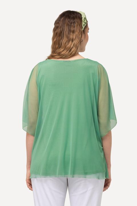 Immagine prodotto Ulla Popken Blusa a doppio strato con fiori, scollo rotondo e mezze maniche (50, 52)